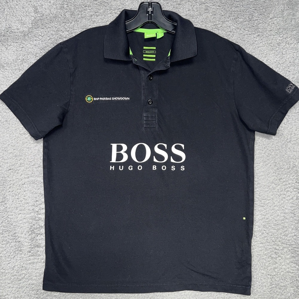 BOSS Hugo Boss Paddy Pro Shirt Men's Sz M Black Polo BNP Paribas Showdown 2-Side